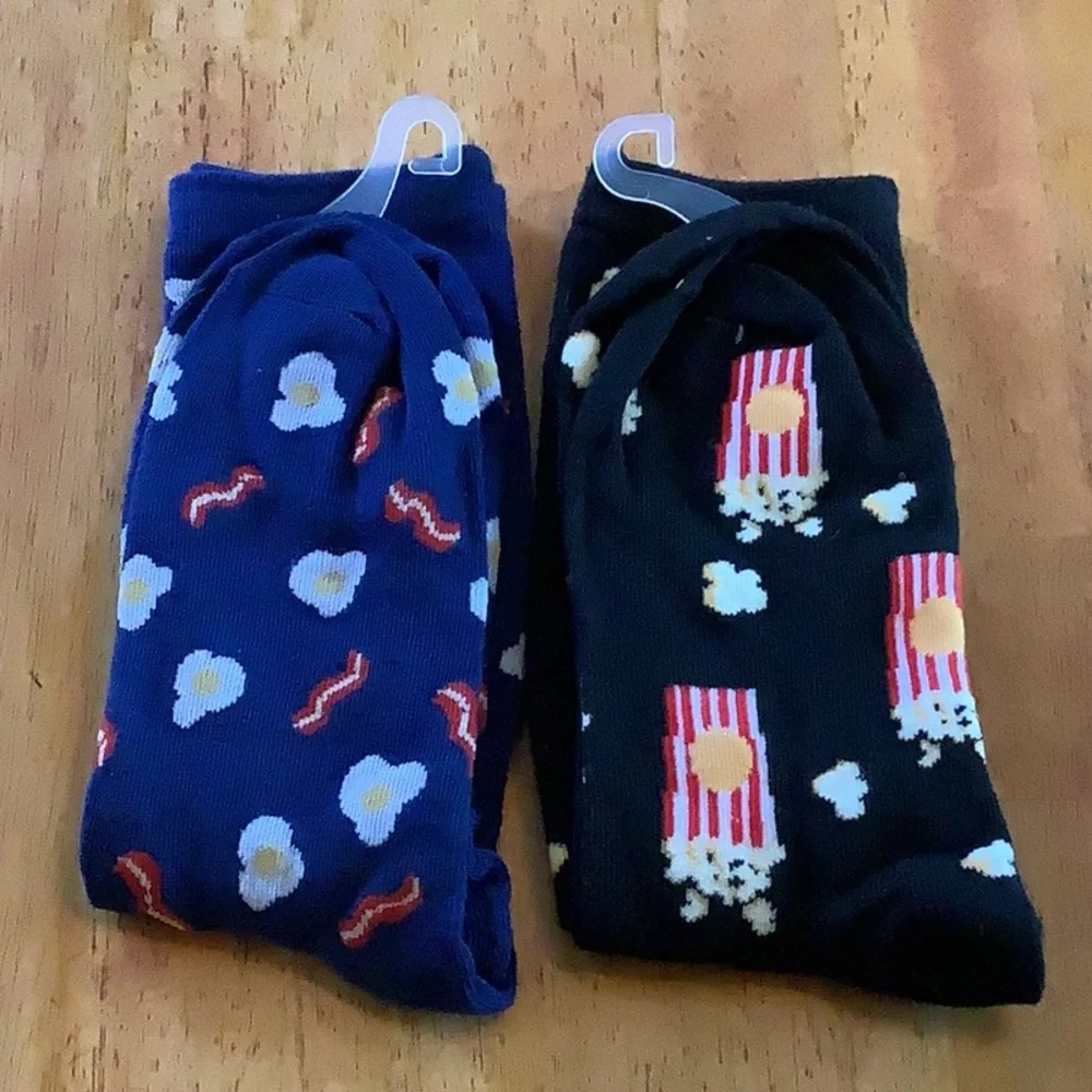 2 pairs of bacon, eggs, and popcorn socks NWT